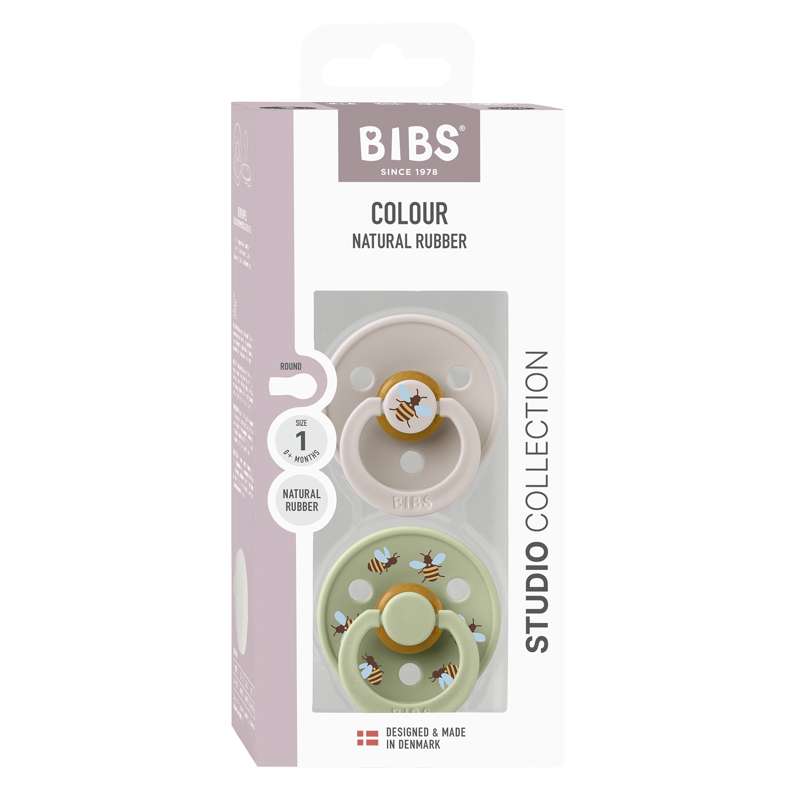 Sucette Bibs Rond Colour - 2-Pak - t. 1 - caoutchouc naturel - Studio - Bumblebee - Mélange de champignons