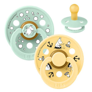 BIBS Rund Colour schnuller - 2-Pack - Gr. 1 - Naturkautschuk - Moomin - Segeln - Nordic Mint Mix