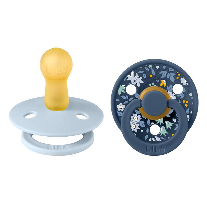 Succhietto Bibs Rotondo Colour - 2-Pacchetto - tg. 2 - gomma naturale - Liberty - Mix di Camomilla/Blu Baby