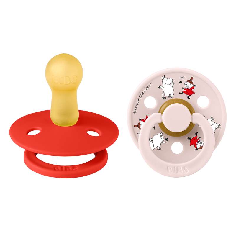 BIBS Rund Colour schnuller - 2-Pack - Gr. 2 - Naturkautschuk - Moomin - Tanzen - Candy Apple Mix