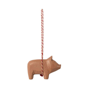 Maileg Vánoční ornament - Dřevo - Prase - Starorůžová