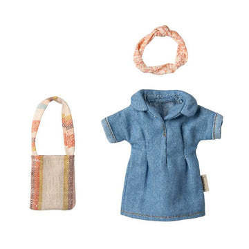 Maileg Vestido de Denim e Bolsa - Mãe Rato