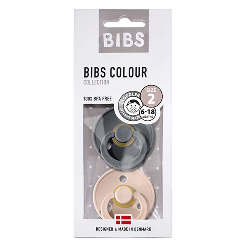 Bibs Кръгъл Colour Биберон - 2-пакет - р-р 2 - естествен каучук - Желязо/Руж