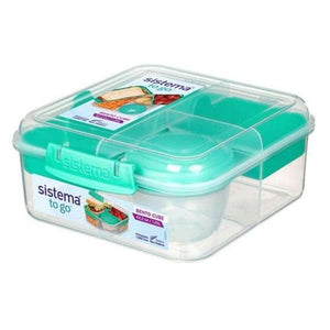 Sistema Bento Pojemnik na jedzenie - Podzielony na przegrody z kubkami - 1,25L - Przezroczysty/Miętowy Teal