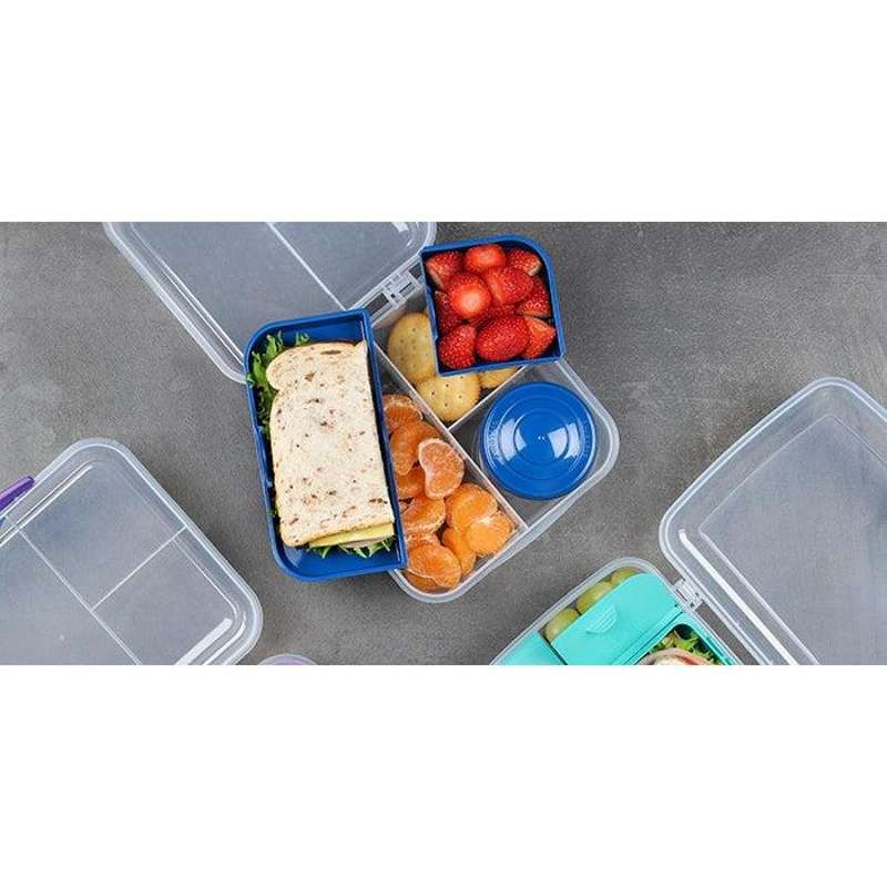 Sistema Bento Krabička na jídlo - Rozdělená s poháry - 1,25L - Čirá/Oceánově modrá