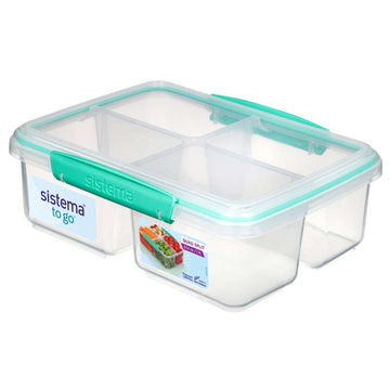 Sistema Food Storage - Clip It - Quad Split - 1.74L - Clear/Minty Teal