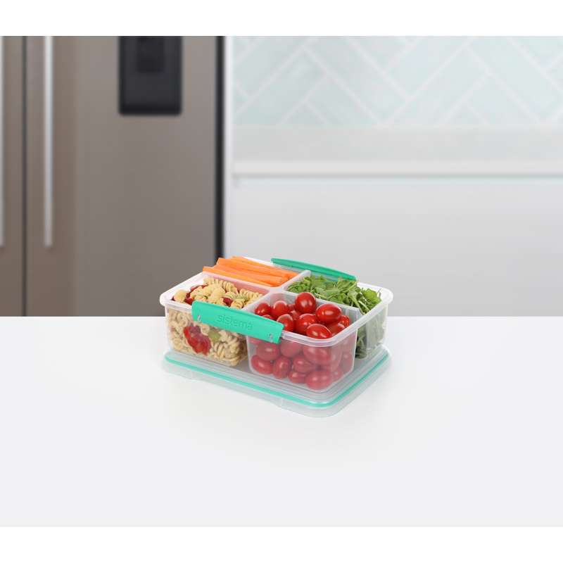Sistema Food Storage - Clip It - Quad Split - 1.74L - Clear/Minty Teal