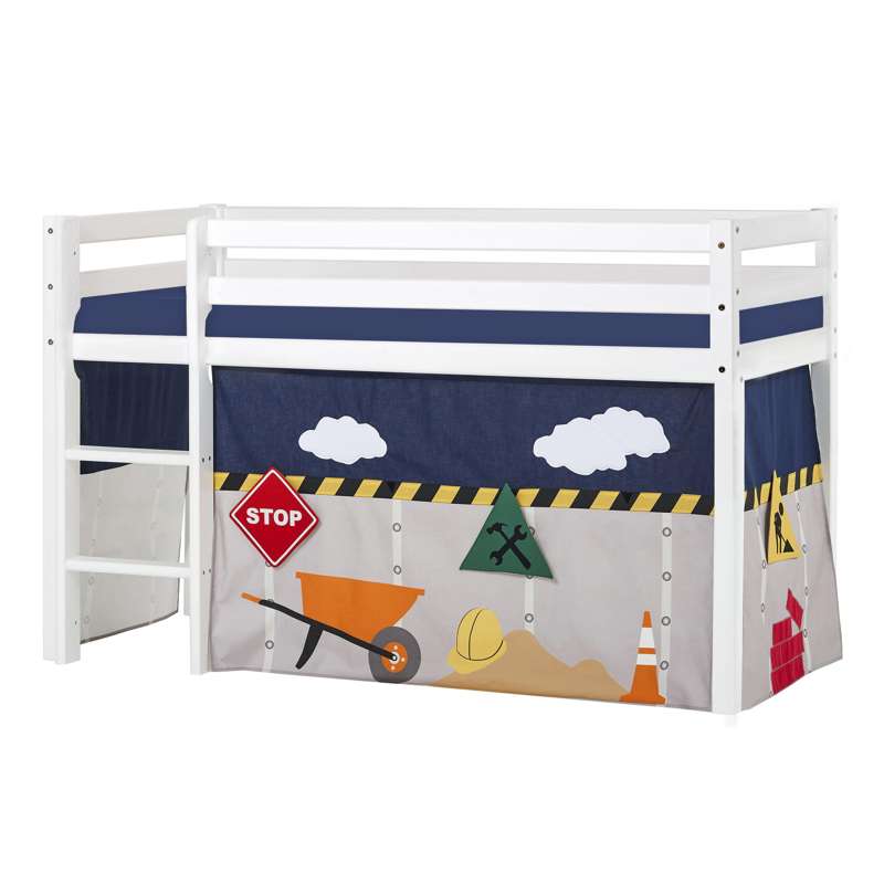 Hoppekids ECO Dream - Łóżko półwysokie m. CONSTRUCTION Firanka - 70x160 cm. - Niedzielona