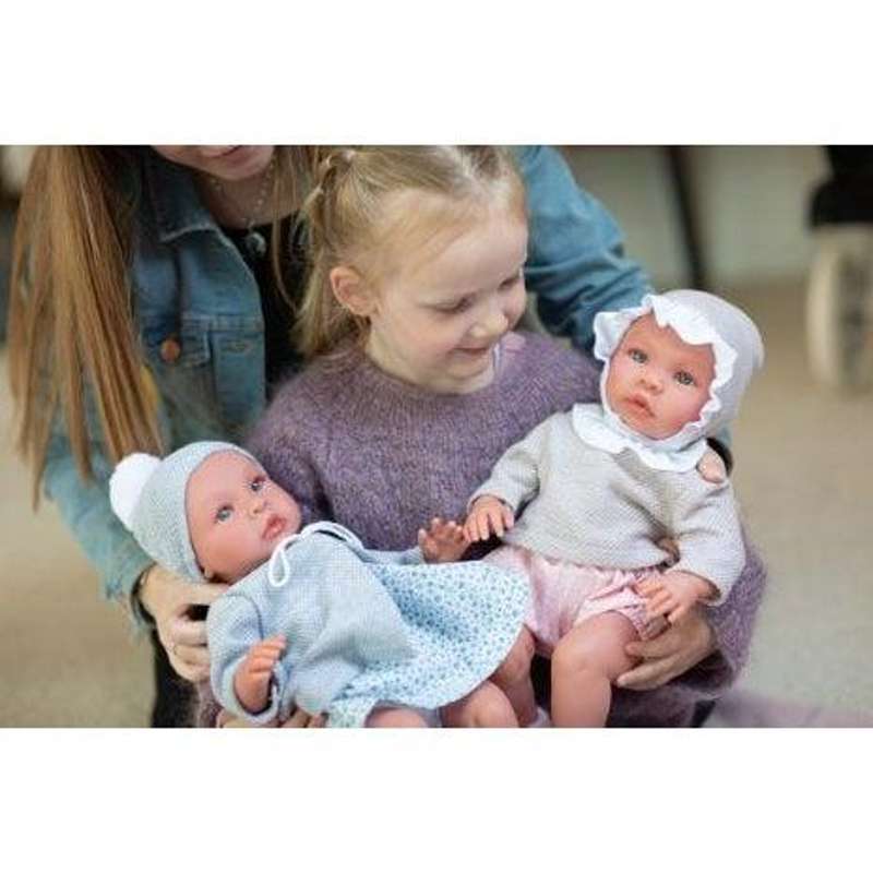 Asi Leonora Dukke - 46 cm. - Grå Blúzka a Rosa Bodkované šortky