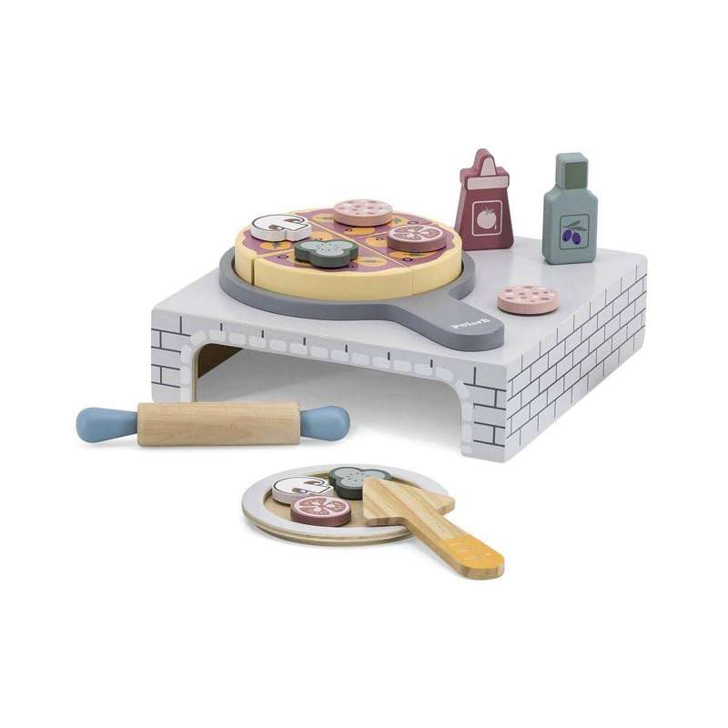 Kid'oh Jedzenie zabawkowe - Pizza i piec do pizzy z akcesoriami (Drewno)
