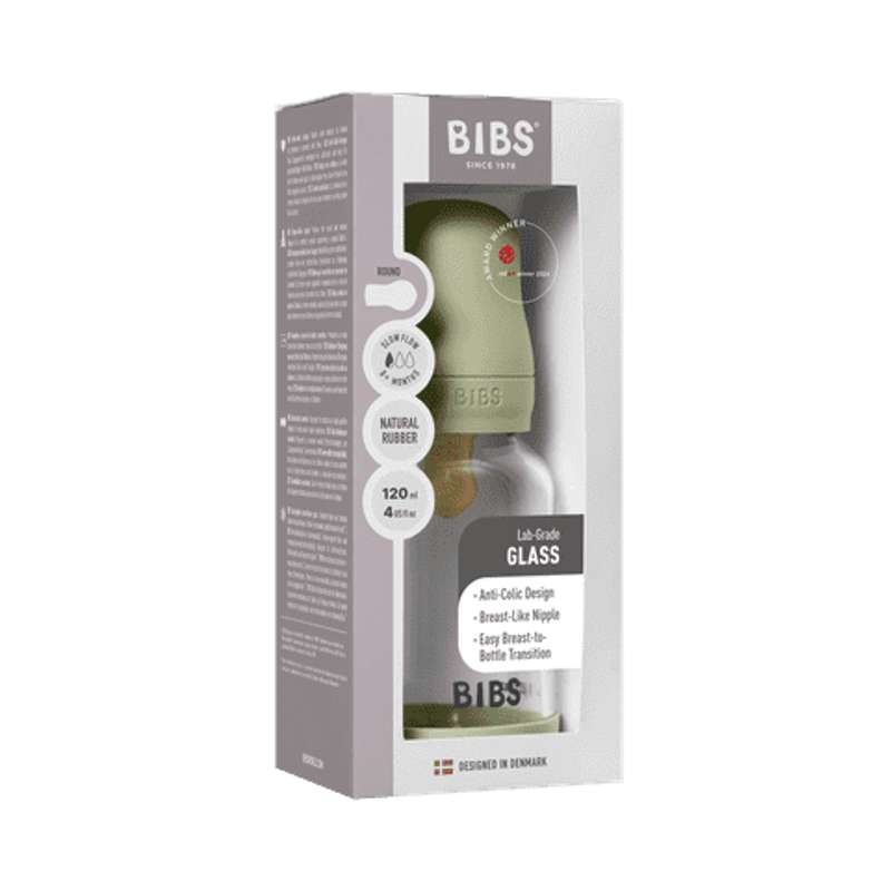 BIBS Botella - Set de biberones - Vidrio - Látex/Flujo lento/Redondo - 120 ml. - Salvia