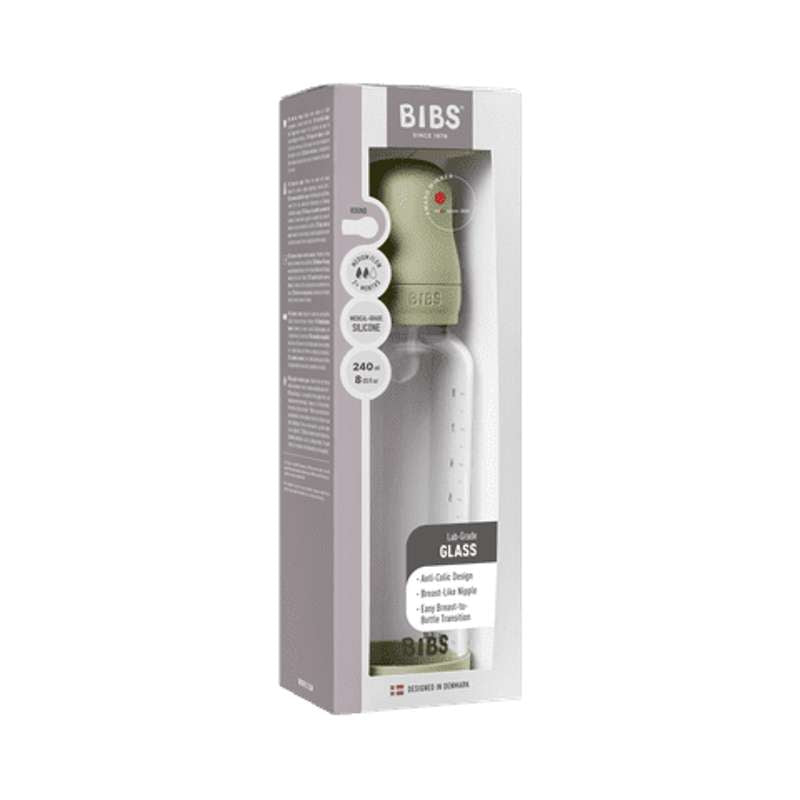 BIBS Fľaša - Sada cumlíkovej fľaše - Sklo - Silikón/Stredný prietok/Kruhová - 240 ml. - Salvia