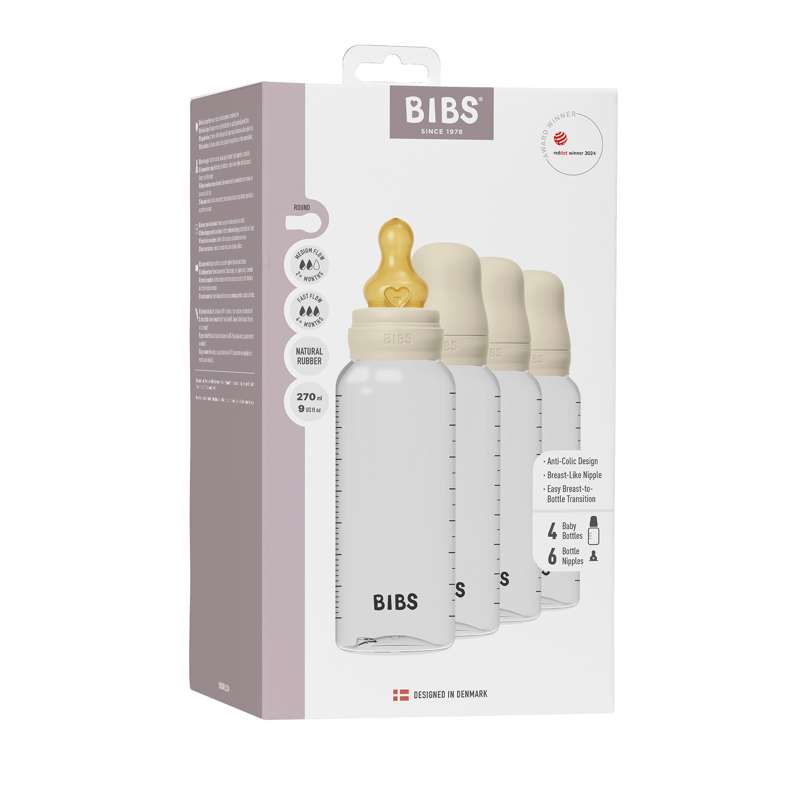 BIBS Fľaša - Sada cumlíkovej fľaše - 4 ks. - Plast - prírodná guma - 270 ml. - Slonovinová