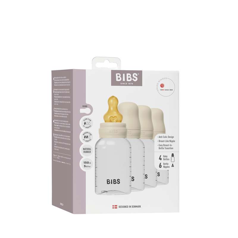 BIBS Botella - Set de biberones - 4 unidades - Plástico - caucho natural - 150 ml. - Marfil