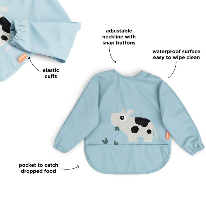 Done By Deer Bavoir avec manches et poche - Tiny Farm - Bleu