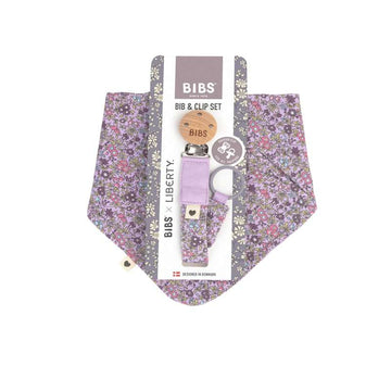 BIBS Accesorii - Bandană, biberon și șnur pentru suzetă - Liberty - Chamomile Lawn/Violet Sky