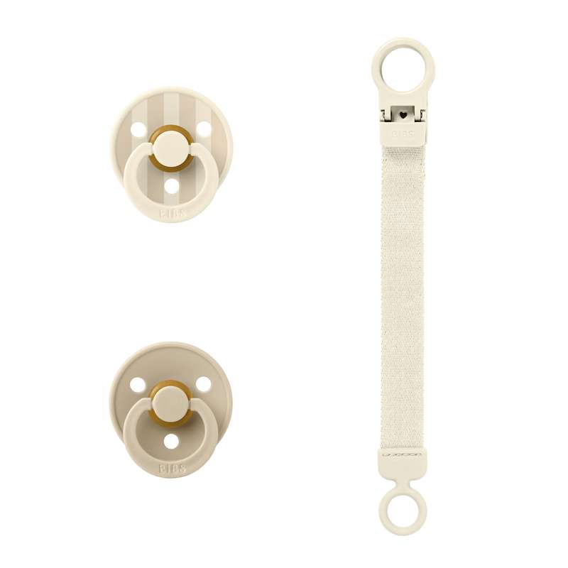 BIBS Color Redondo chupete - 2-Pack - t. 1 - caucho natural - con Cuerda para Chupete - Marfil