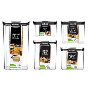 Sistema Food Storage - Tritan Ultra - Square - 5-Pack - Black