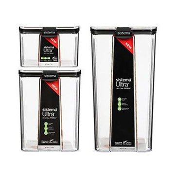 Sistema Food Storage - Tritan Ultra - Square - Large - 3-Pack - Black