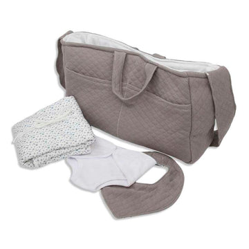 Memories by Así Poppenaccessoires - 43-46 cm. - Verschoon tas voor Pop - m. Inhoud - Grå