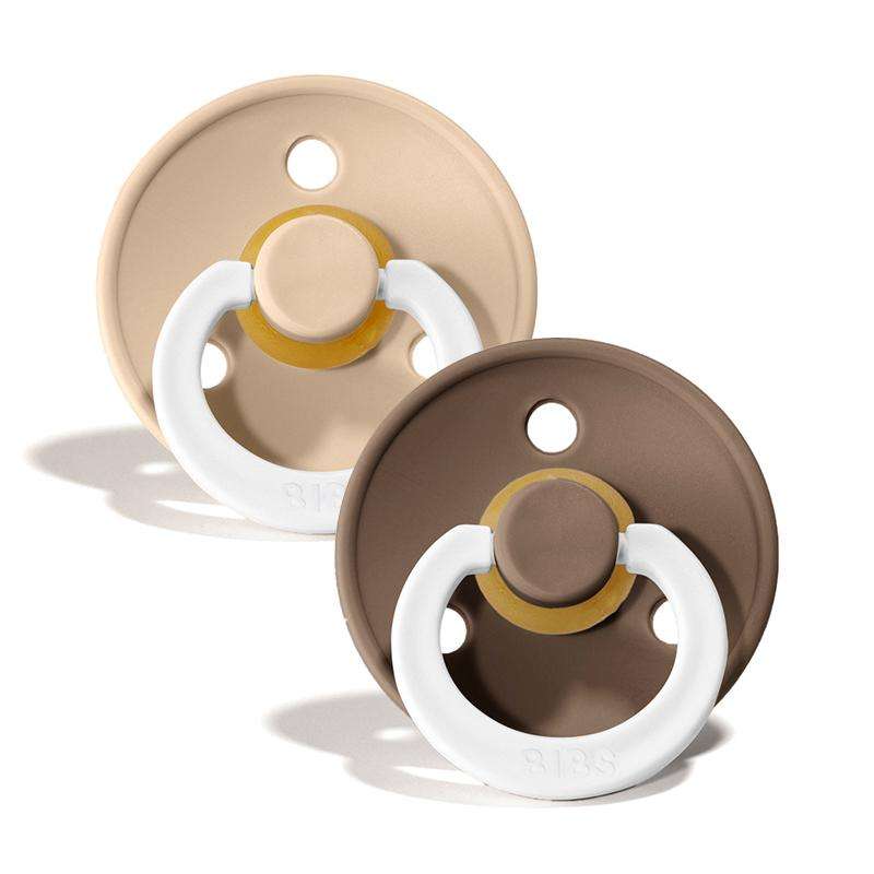 Bibs Rund Colour Schnuller - 2er-Pack - Gr. 1 - Naturkautschuk - GLOW - Vanille/Dunkel Eiche