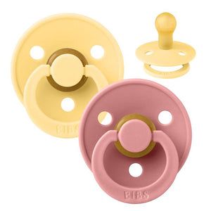 Chupete Bibs Redondo Colour - 2-Pack - t. 1 - caucho natural - Mantequilla pálida/Rosa polvoriento