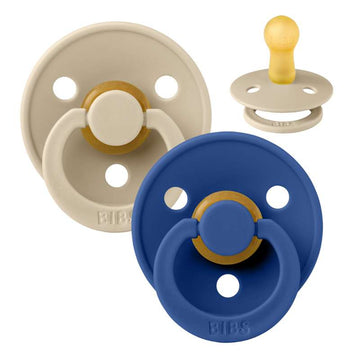 Sucette Bibs Rond Colour - 2-Pack - t. 2 - caoutchouc naturel - Vanille/Bleuet