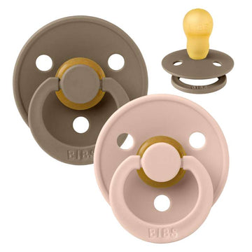 Bibs Στρογγυλή Colour Πιπίλα - 2-Πακέτο - μεγ. 3 - φυσικό καουτσούκ - Σκούρο Δρυς/Ροζ