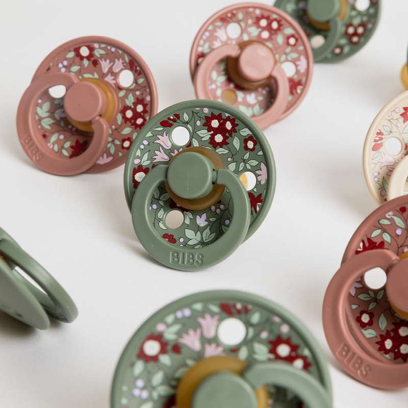 Chupete Bibs Redondo Colour - Paquete de 2 - t. 2 - caucho natural - Liberty - Mezcla de manzanilla de césped/madera