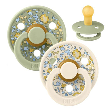 Bibs Στρογγυλή Colour Πιπίλα - 2-Πακέτο - μεγ. 1 - φυσικό καουτσούκ - Liberty - Eloise/Sage Μείγμα