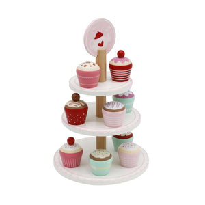 Kid'oh Play food - Cake stand with cakes (Wood)