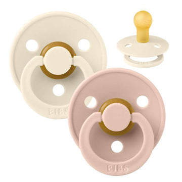 Bibs Στρογγυλή Colour Πιπίλα - 2-Πακέτο - μεγ. 1 - φυσικό καουτσούκ - Ελεφαντόδοντο/Ροζ