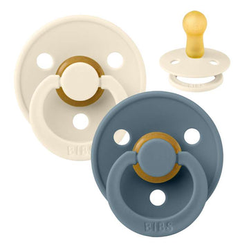 Sucette Bibs Rond Colour - 2-Pak - t. 2 - caoutchouc naturel - Ivoire/Pétrole