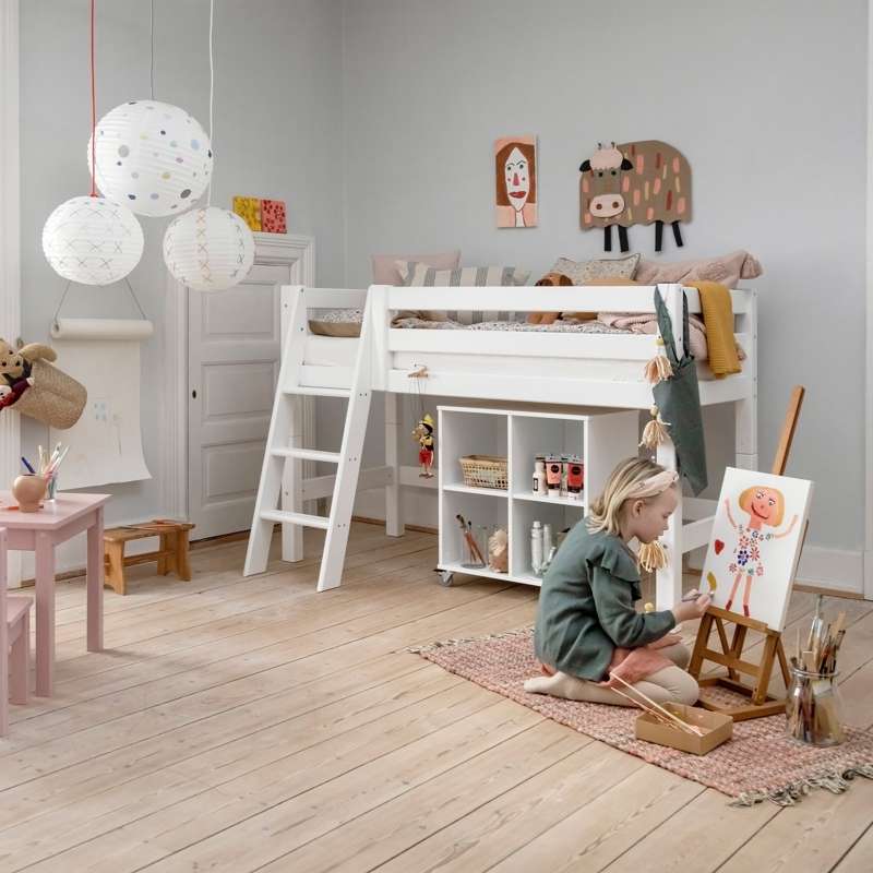 Hoppekids ECO Luxury - Poluvisoki krevet s naslonom - Kosi ljestve - Više veličina - Bijela