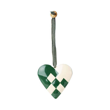 Maileg Ornament de Crăciun din metal - Inimă împletită - Verde închis (6 cm.)