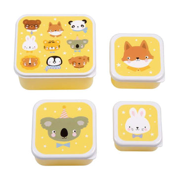A Little Lovely Company Brotdose - und Snackbox-Set - 4 Stück - Tierfreunde
