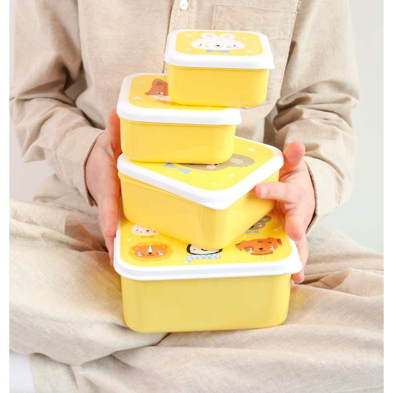 A Little Lovely Company Zestaw pojemników na jedzenie i przekąski - 4 szt. - Przyjaciele zwierząt