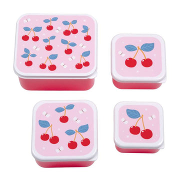 A Little Lovely Company Lunch box - and Snack box set - 4 pcs. - Cherries