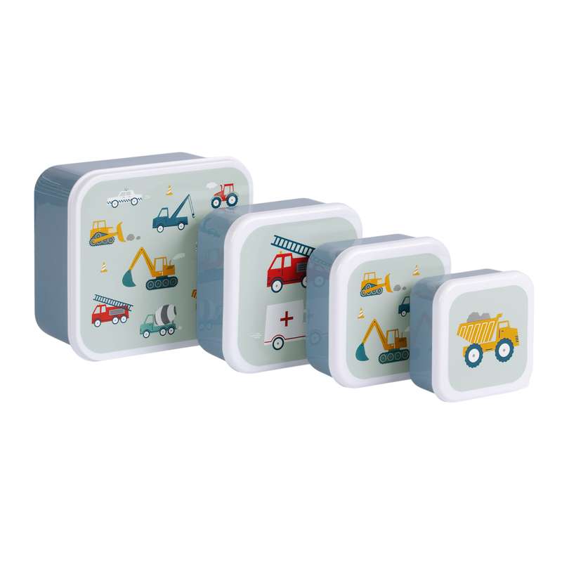 A Little Lovely Company Brotdose - und Snackbox-Set - 4 Stück - Fahrzeuge