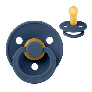 Sucette Bibs Rond Colour - t. 2 - caoutchouc naturel - Bleu Acier