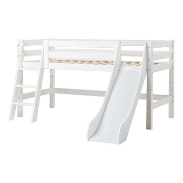 Hoppekids ECO Luxury - Mid sleeper bed m. Slide - 90x200 cm. - Slanted Ladder - Flexible Insert Base - White