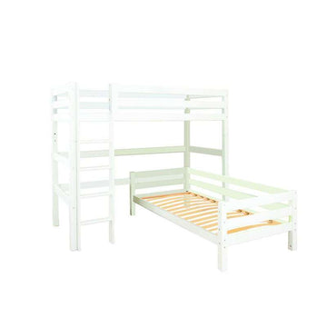 Hoppekids ECO Luxury - Κρεβάτι με κουκέτα - 90x200 εκ. - Γωνιακός συνδυασμός - Ευθεία σκάλα - Ευέλικτη βάση στρώματος - Λευκό