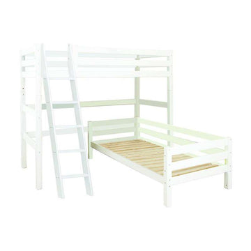 Hoppekids ECO Luxury - Κρεβάτι με κουκέτα - 90x200 εκ. - Γωνιακός συνδυασμός - Λοξή σκάλα - Λευκό