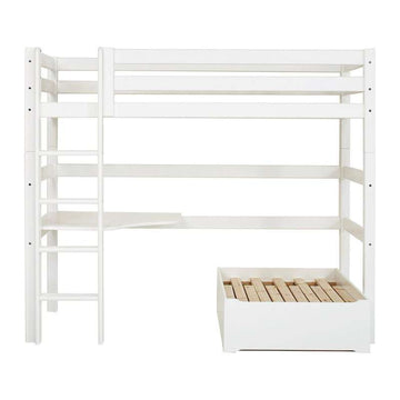 Hoppekids ECO Luxury - MEGA Postel s lounge modulem a deskovou deskou - 90x200 cm. - Flexibilní zásuvný rám - Bílá