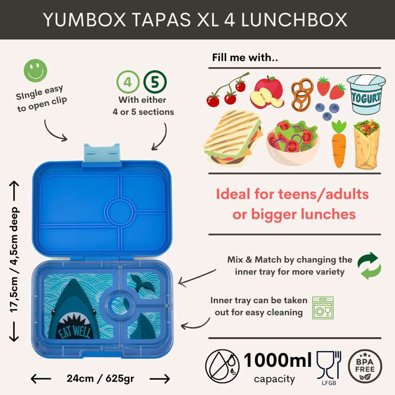 Yumbox Obedová taška - Tapas XL - 4 priehradky - Antibes Blue/Rainbow