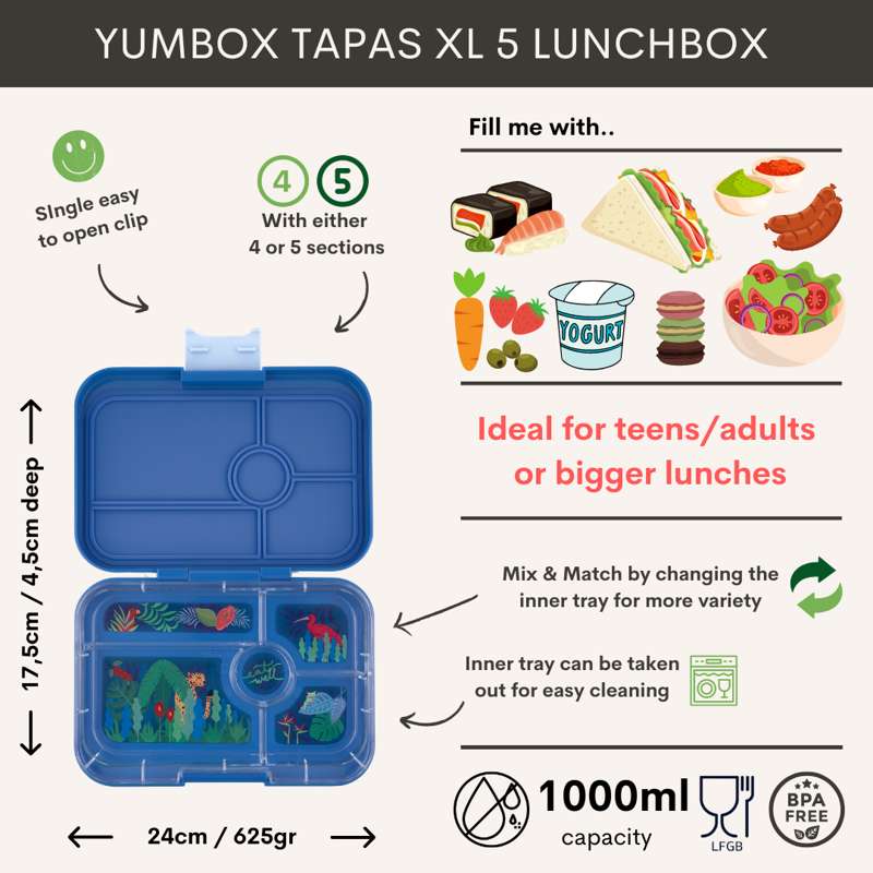 Yumbox Obedová taška - Tapas XL - 5 priehradiek - Capri Pink/Jungle Pastel