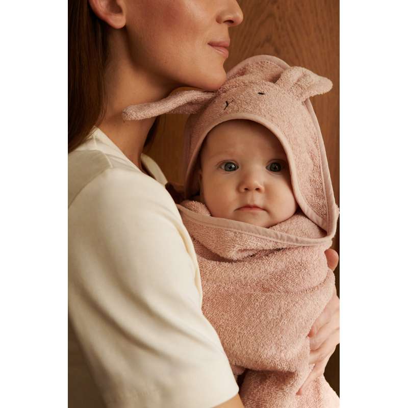 Liewood Albert Bath Towel with Hood - Baby - Rabbit - Rose 