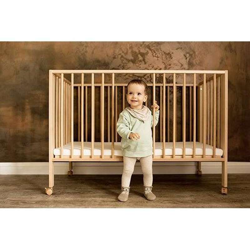 Tissi Foldable children's bed JORI in solid beech natural incl. folding mattress 