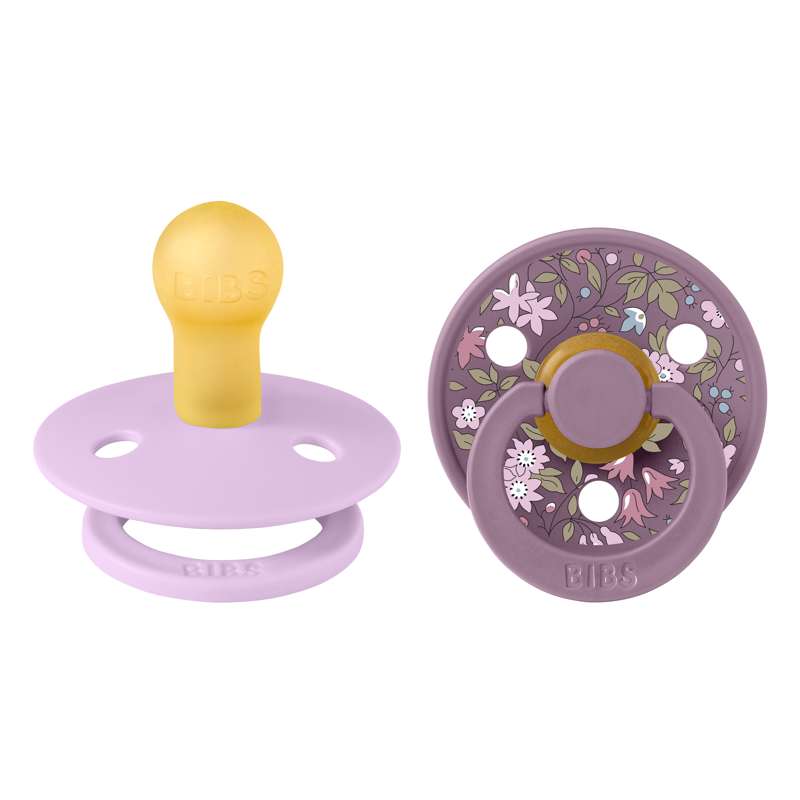 Bibs Rund Colour Schnuller - 2er-Pack - Gr. 1 - Naturkautschuk - Liberty - Kamille Rasen/Violetter Himmel Mix 