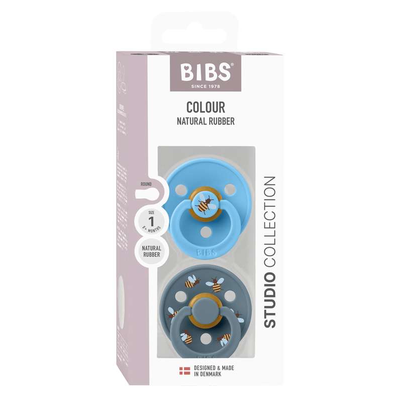 Bibs Rund Colour Smokk - 2-Pak - str. 1 - naturgummi - Studio - Bumblebee - Breeze Mix 